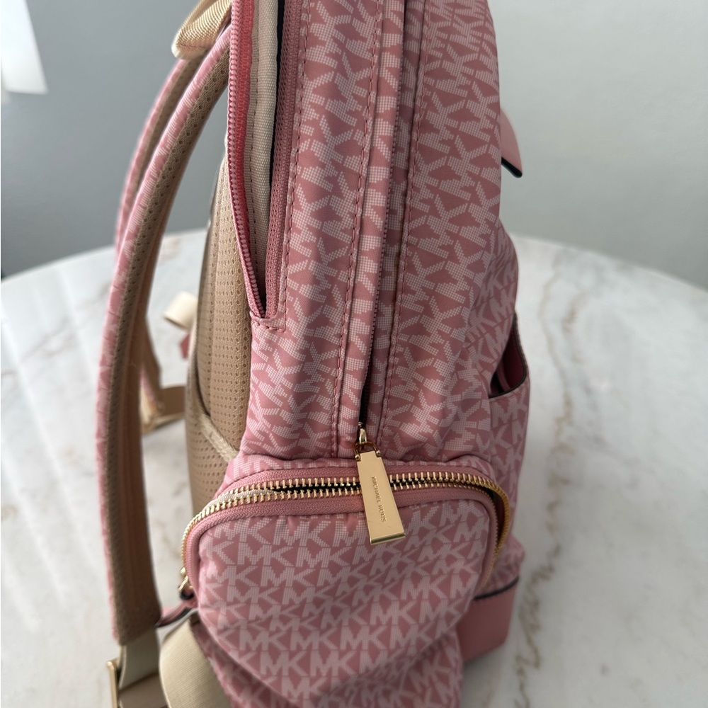 Michael Kors Pink Prescott Large Signature Logo Print Woven Backpack - Picture 2 of 15